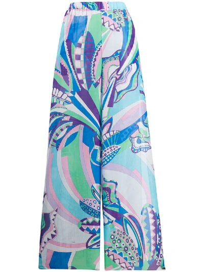 Emilio Pucci Abstract Print Wide-leg Trousers In Blue