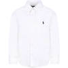 RALPH LAUREN WHITE SHIRT FOR BOY WITH BLUE ICONIC PONY,600259005