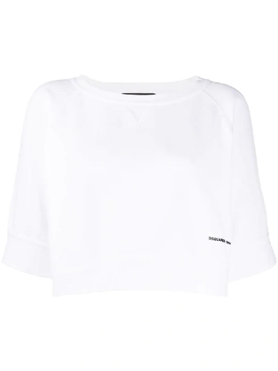 Dsquared2 Logo Print Cropped Sweatshirt In White