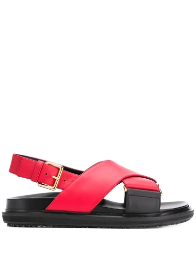 Marni Fussbett Cross-over Strap Sandals In Red