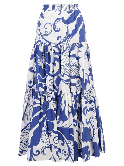 La Doublej Floral-print Tiered Cotton-poplin Maxi Skirt In Marea Blu