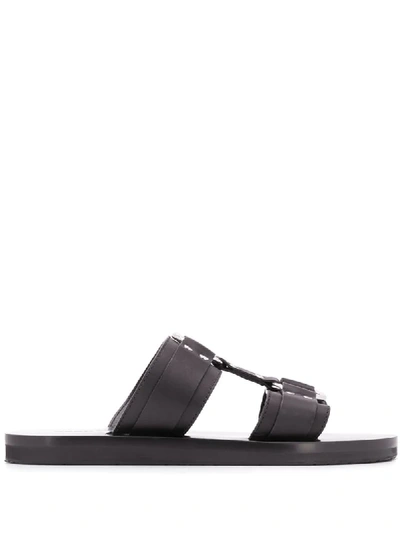 Dsquared2 Flat Leather Sandals In Black