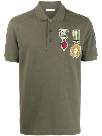 Valentino Embellished Military Badge Polo Shirt In Green