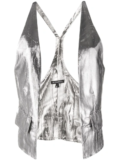 Ann Demeulemeester Metallic-print Open-front Waistcoat In Silver