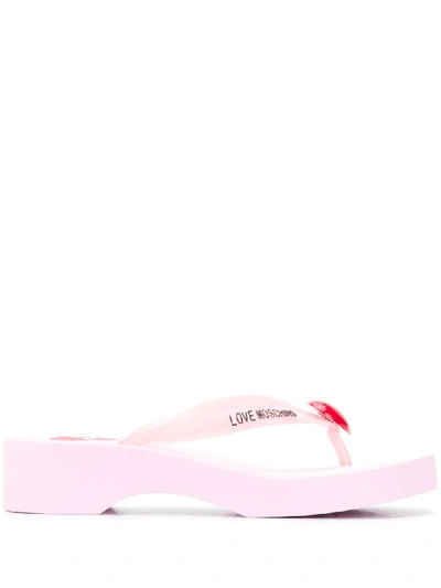 Love Moschino Logo Patch Flip Flops In Pink