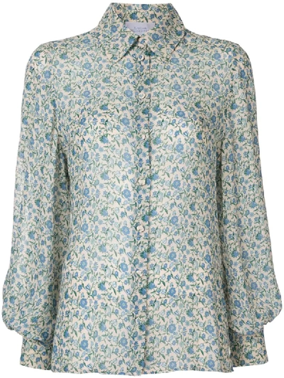 Luisa Beccaria Floral Pattern Long Sleeve Shirt In Blue