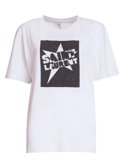 Saint Laurent Centre Logo T-shirt In Dirty Ecru/black