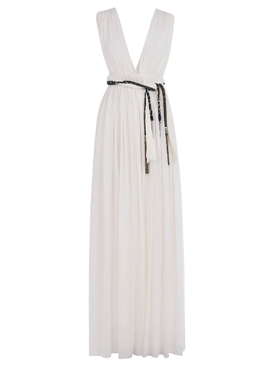 Saint Laurent V-neck Sleeveless Long Dress In Off White