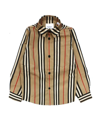 Burberry Babies' Beige Cotton Striped Shirt In Check