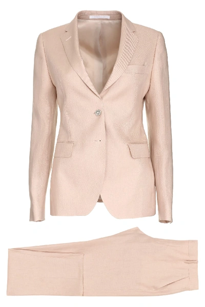 Tagliatore 0205 Stretch Linen Two Piece Suit In Pink