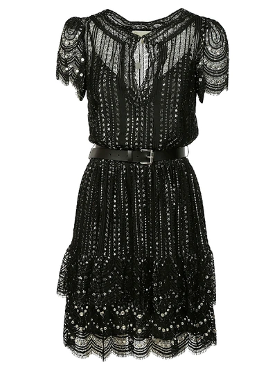 Michael Michael Kors Embroidered Lace Dress In Black
