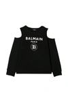 Balmain Black Girl Sweatshirt With White Logo In Black