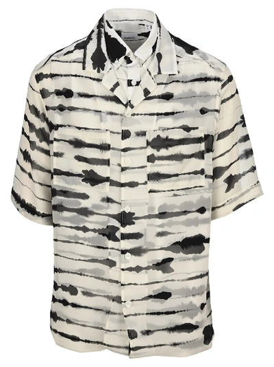 Burberry Short-sleeve Silk Overlay Watercolor Print Shirt In Black White