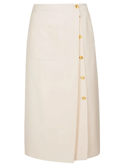 Gucci Logo-button Silk-blend Crepe Skirt In 9205