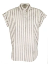 BRUNELLO CUCINELLI COTTON SHIRT STRIPED POPLIN SHIRT WITH SHINY TULLE INSERT,11358420