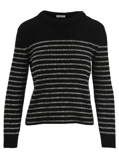 Saint Laurent Striped Jumper In Nero