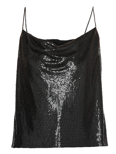 Alice And Olivia Harmon Silk-satin Trimmed Draped Chainmail Camisole In Black