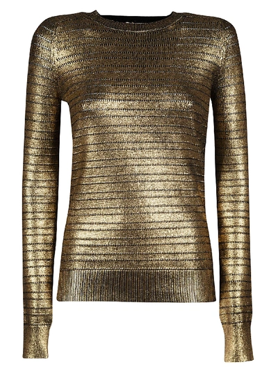 Saint Laurent Metallic Long-sleeve Sweater In Or