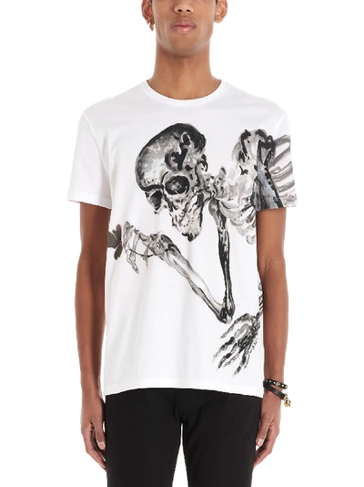 Alexander Mcqueen Skull Flower Printed T-shirt In White/mix