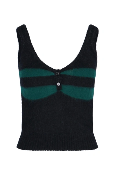 Marni Striped Knitted Wool-blend Tank Top In Black