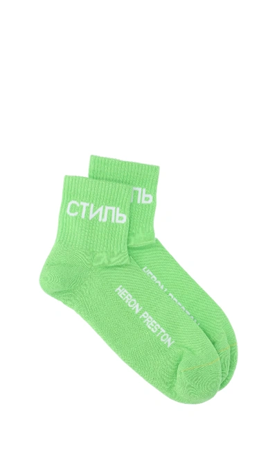 Heron Preston Logo Socks In Green