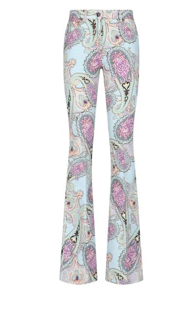 Etro Paisley-print High-rise Flared Jeans In Light Blue