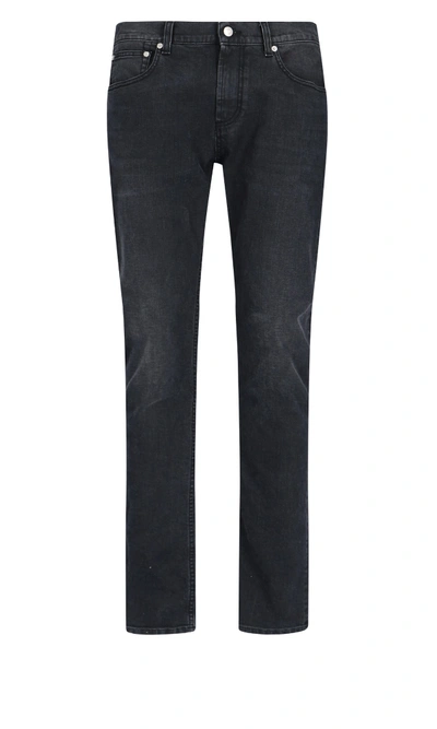 Alexander Mcqueen Washed-black Cotton-blend Skinny-cut Denim Jeans