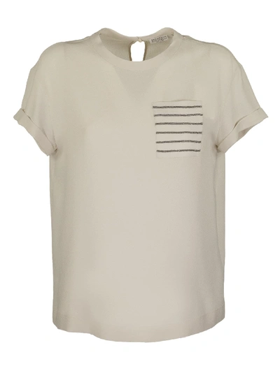 Brunello Cucinelli Short Sleeve T-shirt Silk Sablé Crêpe T-shirt With Shiny Pocket In Beige