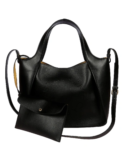 Stella Mccartney Perforated Logo Shoulder Bag In Black