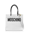 MOSCHINO WHITE AND BLACK SIGNATURE LEATHER VERTICAL TOTE,11211284