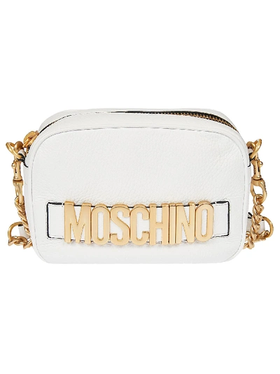 Moschino Logo Lettering Leather Camera Bag In White