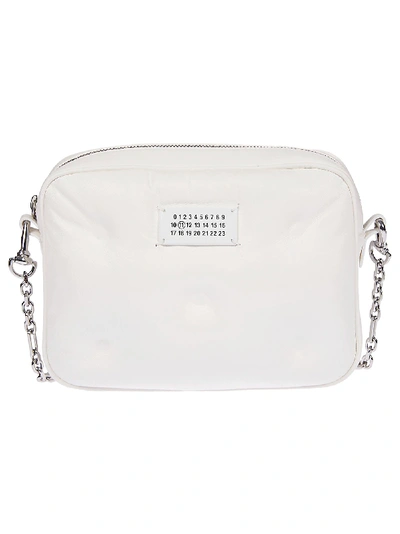 Maison Margiela Logo Patched Chain Shoulder Bag In White