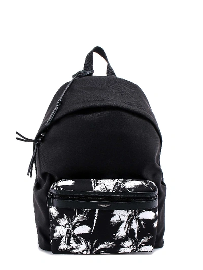 Saint Laurent Printed Canvas Backpack In Black