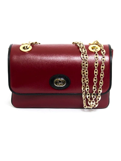 Gucci Marina Leather Small Shoulder Bag In New Cherry Red/black