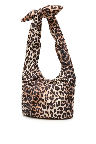 Ganni Tie Strap Leopard Print Padded Bag In Brown,beige,black