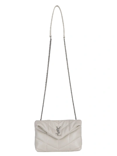 Saint Laurent Monogram Loulou Puffer Mini Leather Shoulder Bag In White,beige