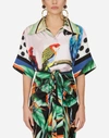 DOLCE & GABBANA OVERSIZED SHORT-SLEEVED SHIRT IN TWILL WITH FLOWER AND PARROT PRINT