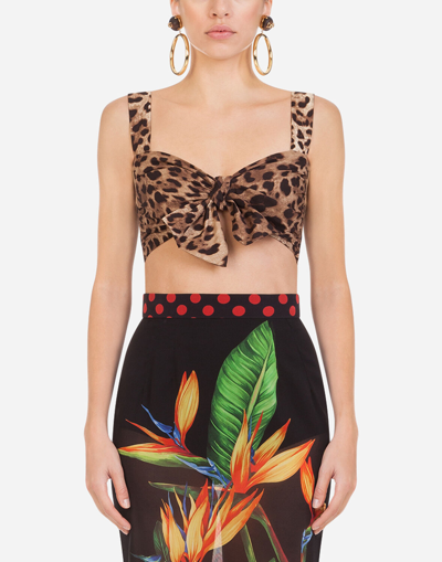 DOLCE & GABBANA POPLIN TOP WITH LEOPARD PRINT