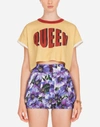 DOLCE & GABBANA CROPPED JERSEY T-SHIRT WITH QUEEN PRINT