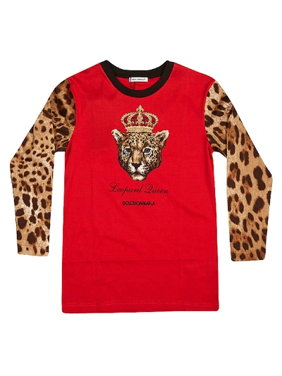 Dolce & Gabbana Kids' Tiger Print L/s Cotton Jersey T-shirt In Red