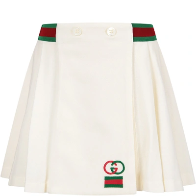 Gucci Kids' Ivory Girl Skirt With Double Gg In Ivory/multicolor