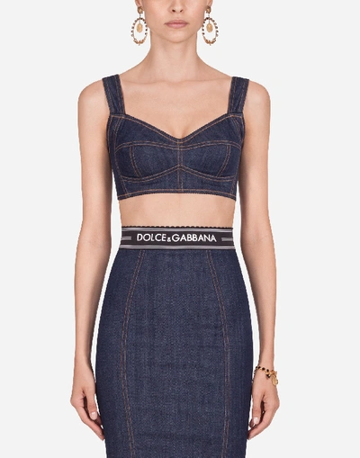 Dolce & Gabbana Cropped Denim Corset In Blue