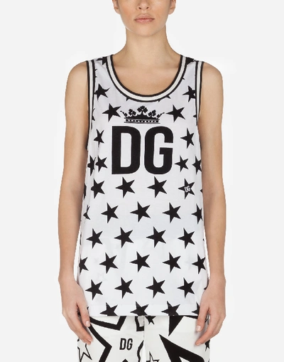 Dolce & Gabbana Millennials Star Print Jersey Tank Top In White