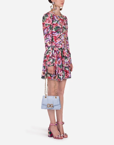Dolce & Gabbana Tie-front Violet-print Silk-blend Midi Dress In Floral Print