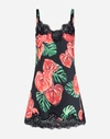 DOLCE & GABBANA LINGERIE UNDERDRESS IN SATIN WITH LACE AND LACELEAF PRINT