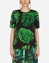 DOLCE & GABBANA SHORT-SLEEVED TOP IN CHARMEUSE WITH PHILODENDRON PRINT