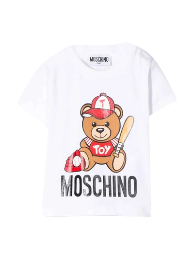 Moschino Babies' White T.shirt With Toy Press In (bianco Ottico)