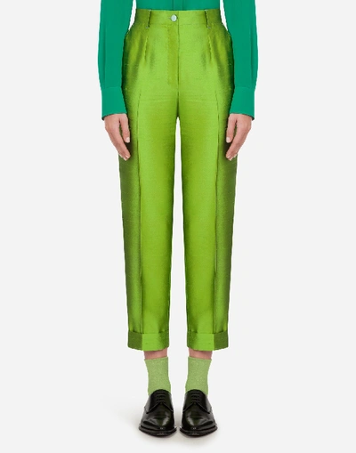 Dolce & Gabbana High-waisted Pants In Shantung In Green