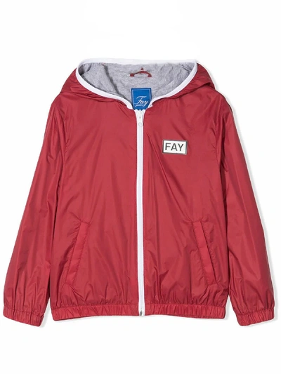 Fay Kids' Red Hooded Jacket In Rosso