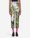 DOLCE & GABBANA HIGH-WAISTED PANTS IN SHANTUNG WITH JUNGLE FOREST PRINT